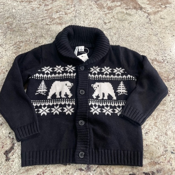 Janie and Jack 2T Navy Blue Polar Bear Fair Isle Button Up Cardigan NEW - Picture 2 of 5